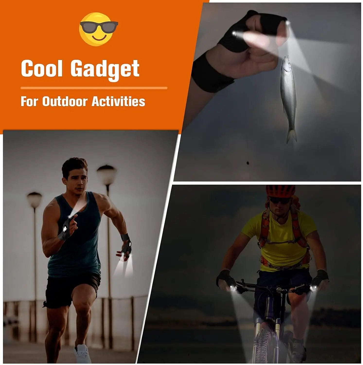 LED Half Finger Glove for Men Women Outdoor Waterproof Night Vision