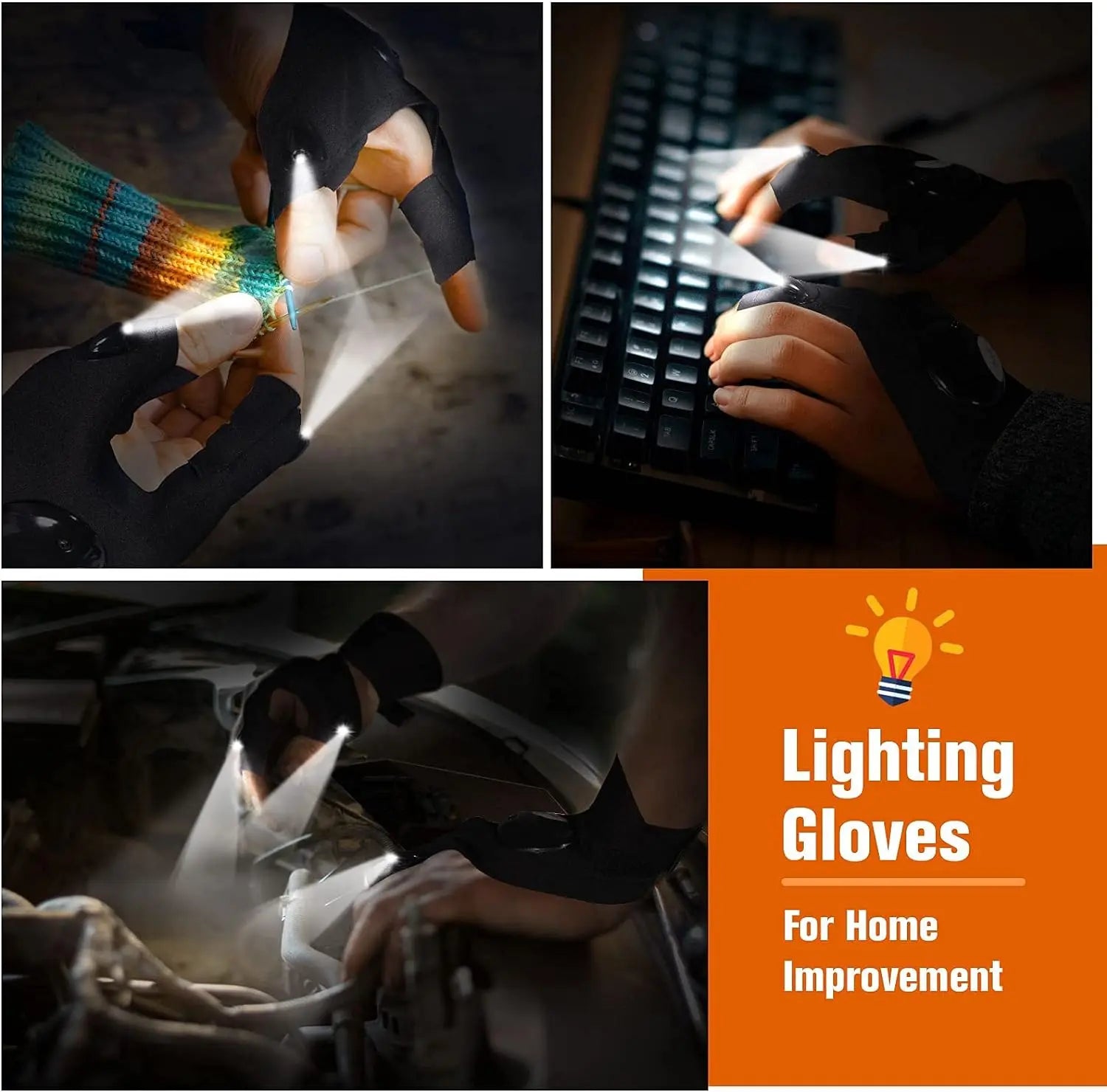 LED Half Finger Glove for Men Women Outdoor Waterproof Night Vision