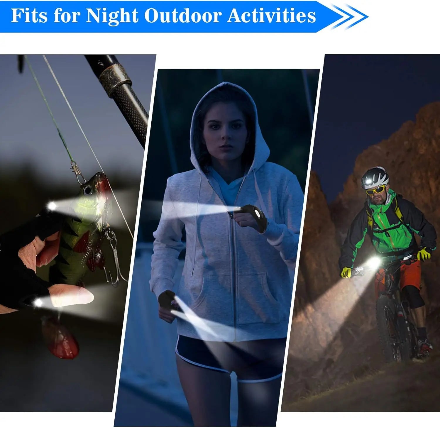 LED Half Finger Glove for Men Women Outdoor Waterproof Night Vision